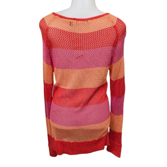 525 America Open Net Knit Log‎ Sleeve Striped  Pullover Sweater Small New - Picture 3 of 5